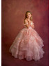 Cold Shoulder Pink Beaded Lace Layered Tulle Flower Girl Dress Cold Shoulder Pink Beaded Lace Layered Tulle Flower Girl Dress